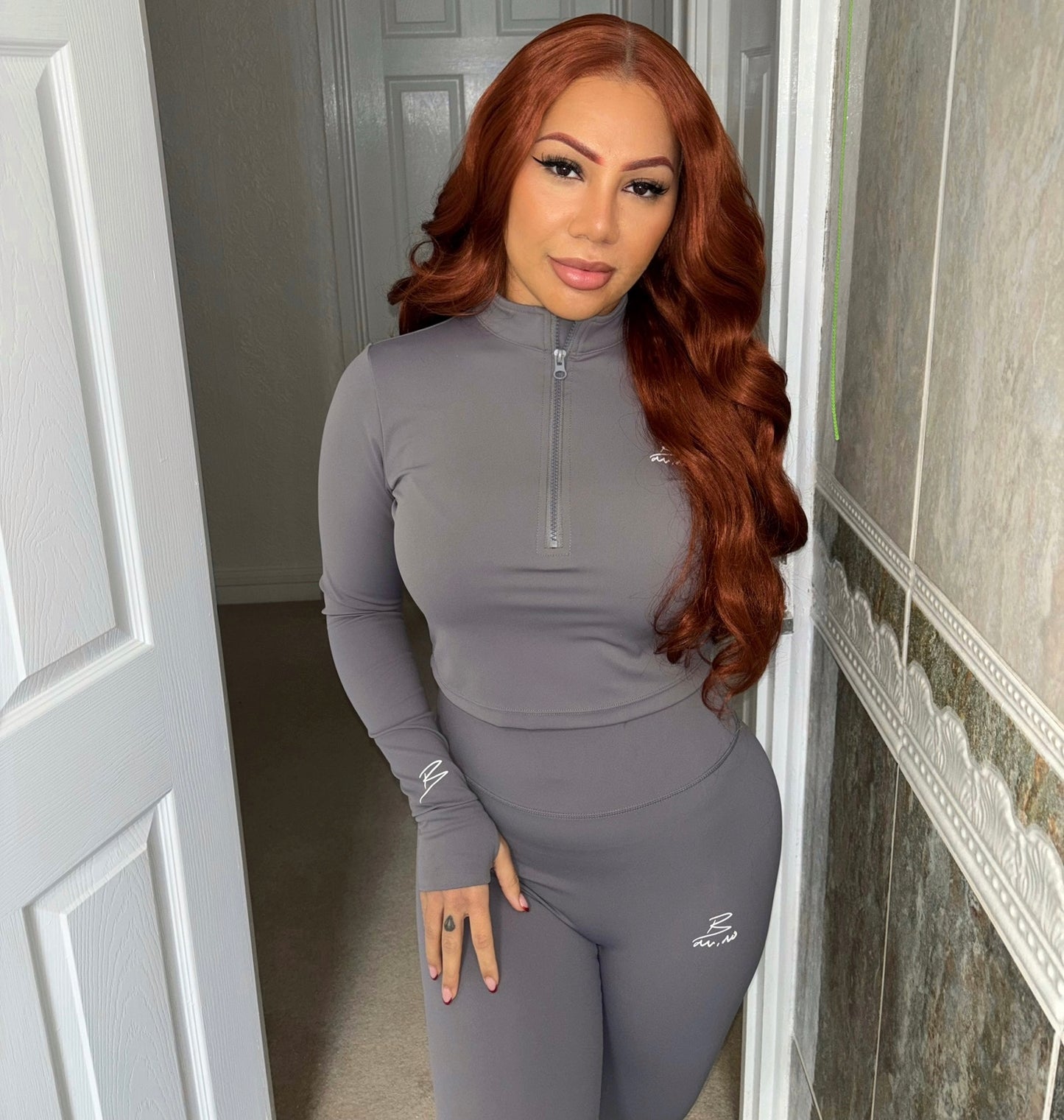Grey Signature Bavino Half Zip Crop Top