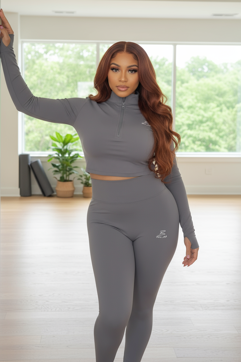 Stone Grey Signature Bavino Quarter Zip Crop Top